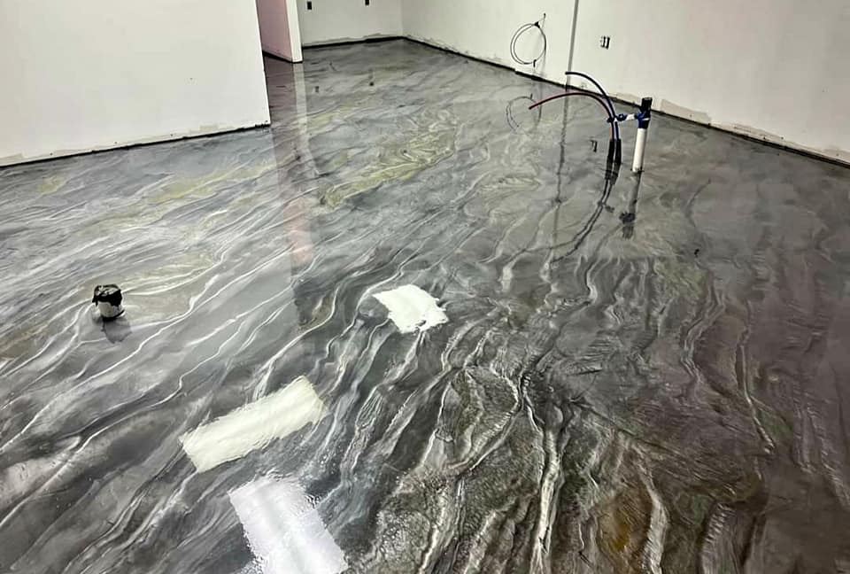 Metallic glossy coat epoxy in basement